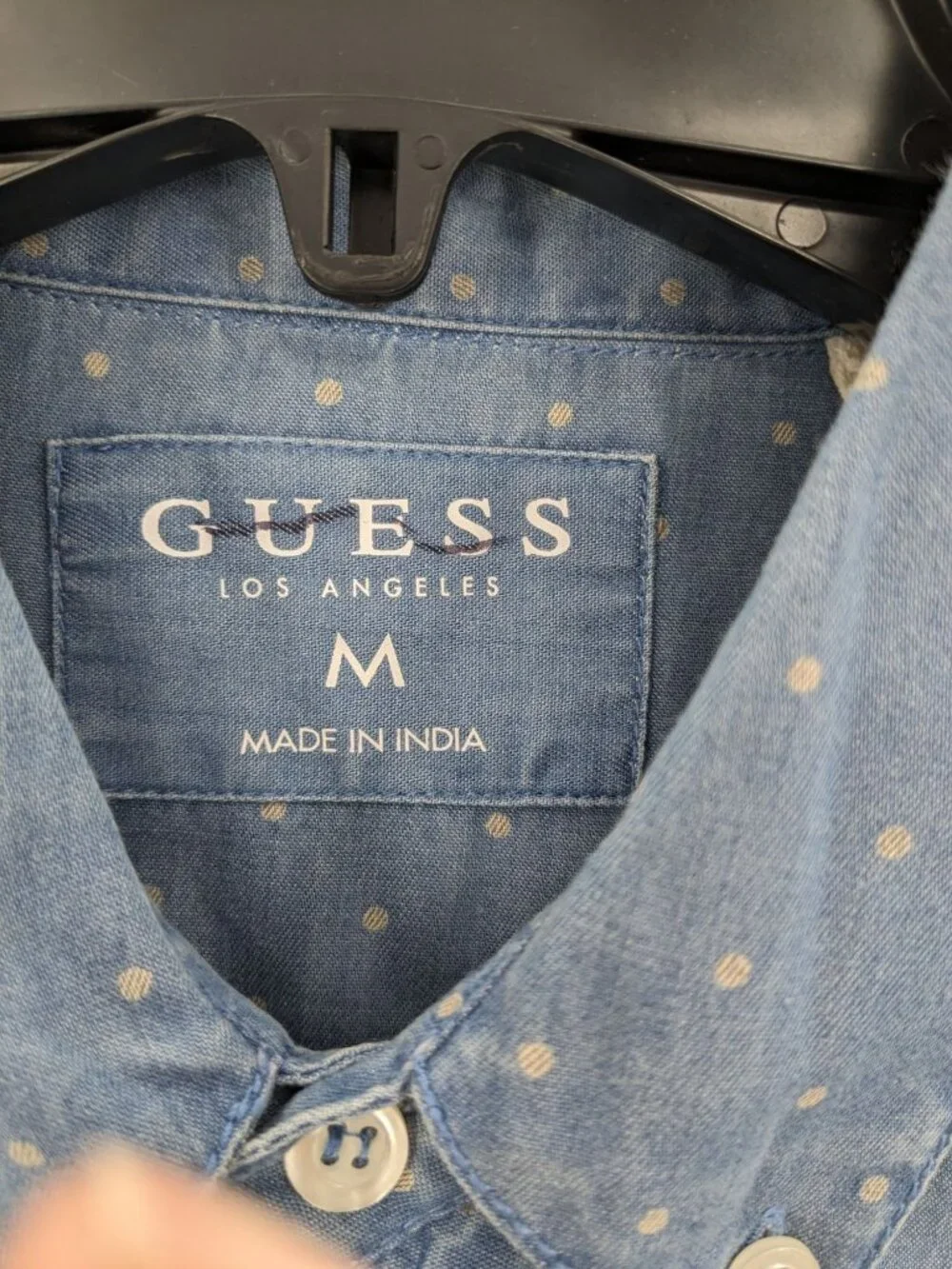 Guess Los Angeles Chambray Polka Dot Shirt Button Up Short Sleeve Coastal Medium